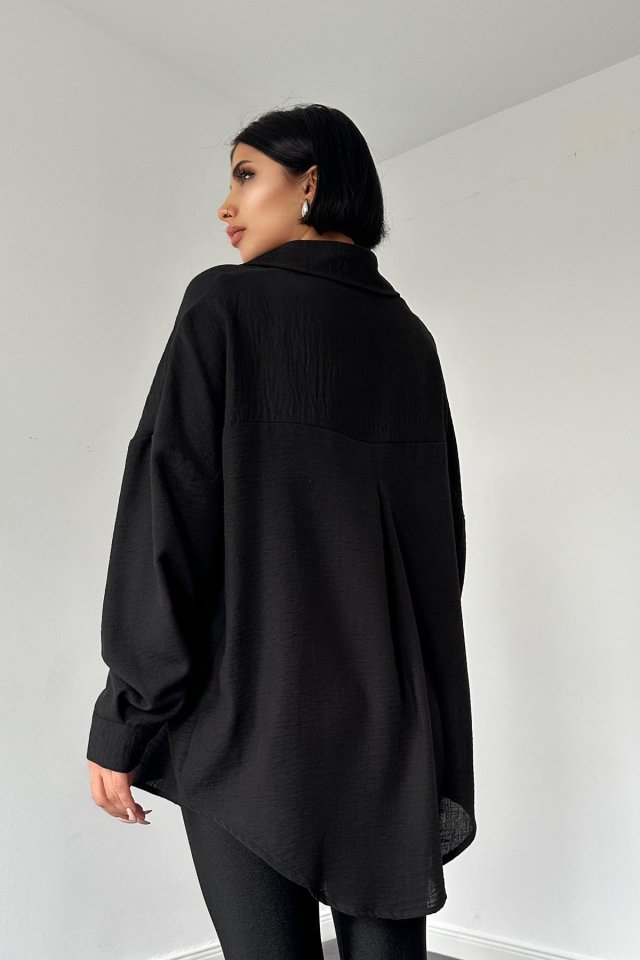 Siyah Taş İşlemeli Gömlek