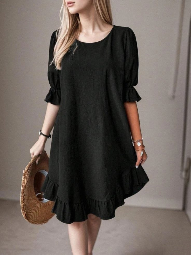 Kadın Kısa Kollu Kol Ve Eteği Volanlı Bisiklet Yaka Aerobin Elbise