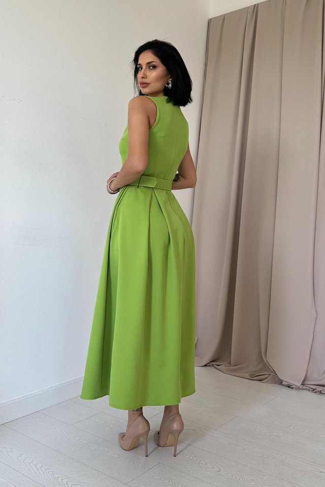 Fıstık Yeşili Halter Yaka Kloş Elbise