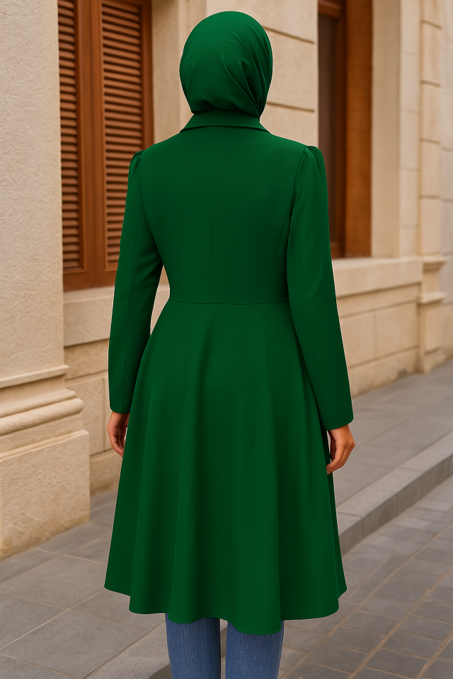 Kadın Uzun Kollu Yakalı önden Düğmeli Uzun Atlas Blazer Ceket