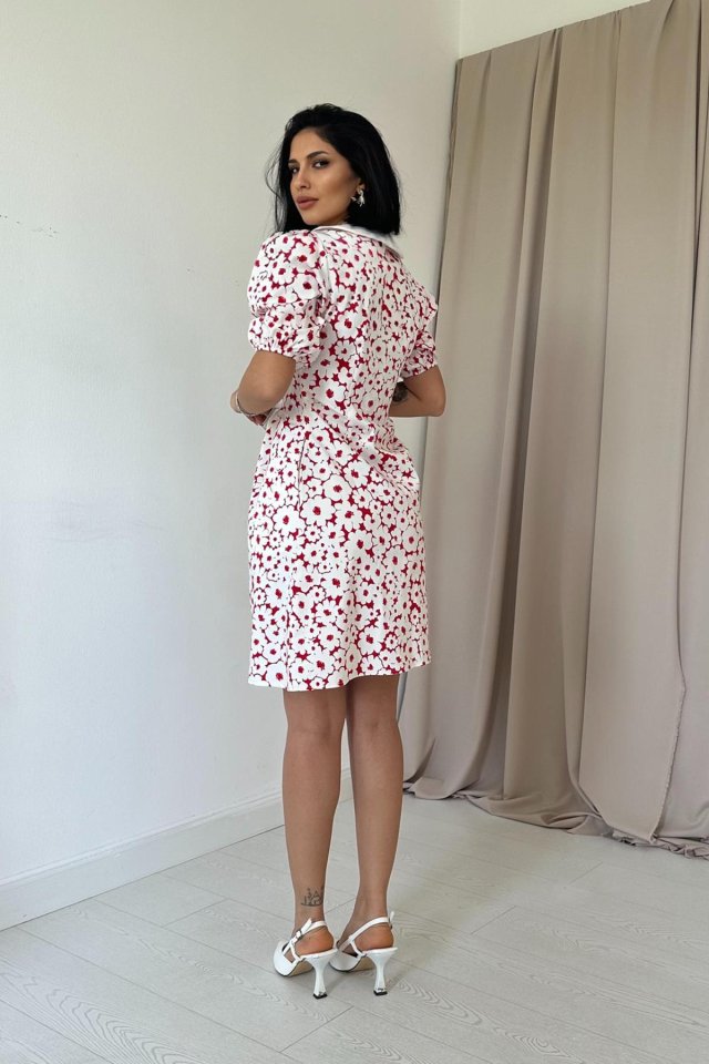 Fuşya Önlük Yakalı Poplin Elbise