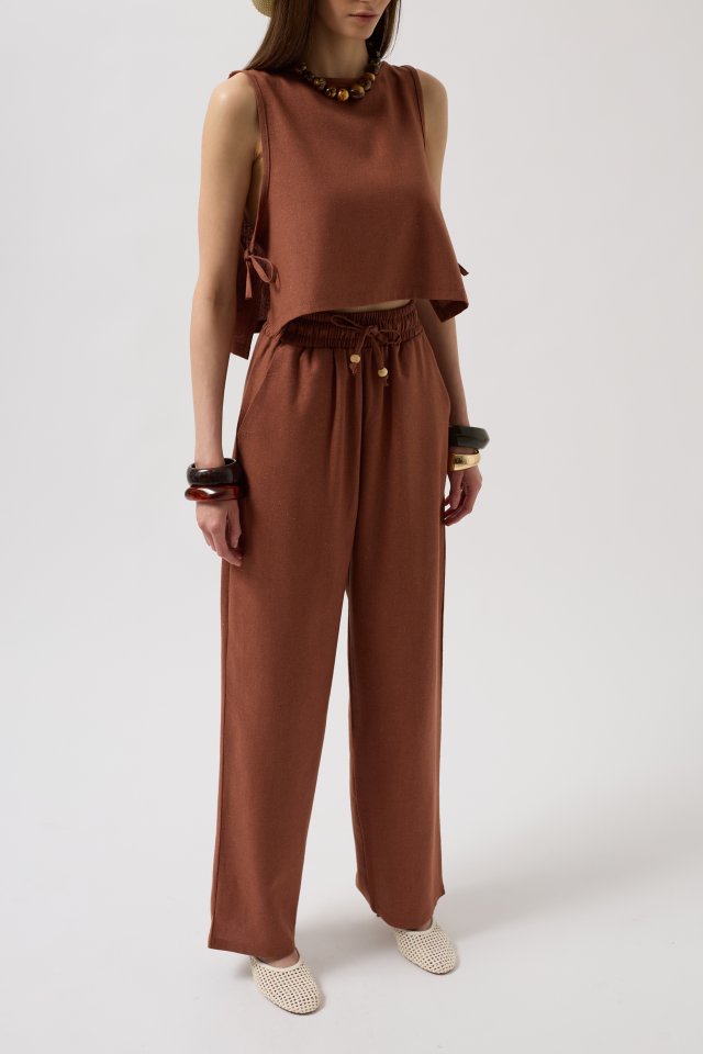 Beli Bağcıklı Düz Kesim Pantolon