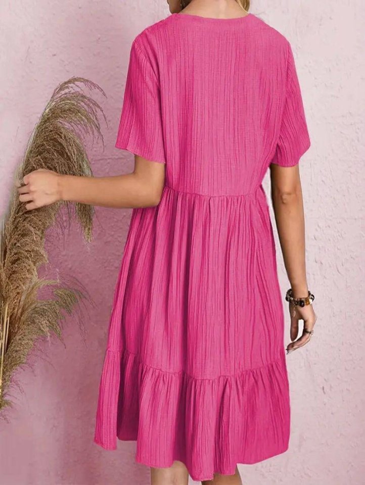 Kadın V Yaka, Fırfırlı Bürümcük Kumaş Elbise