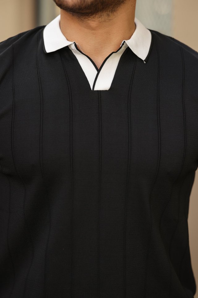 Erkek Renkli Yaka Manşet Uzun Kollu Triko