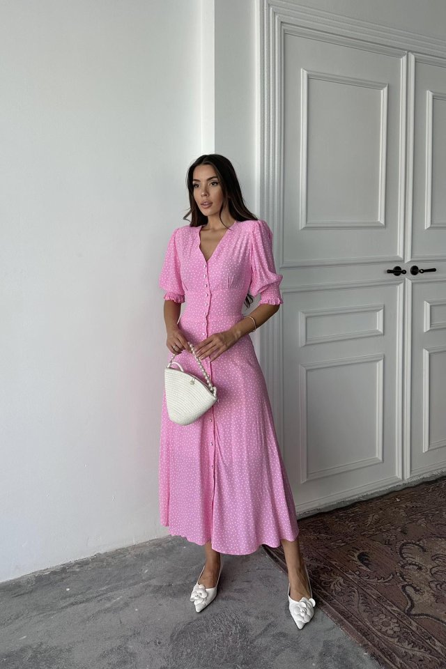 Pembe Arka Ve Bel Ucu Gipeli Elbise