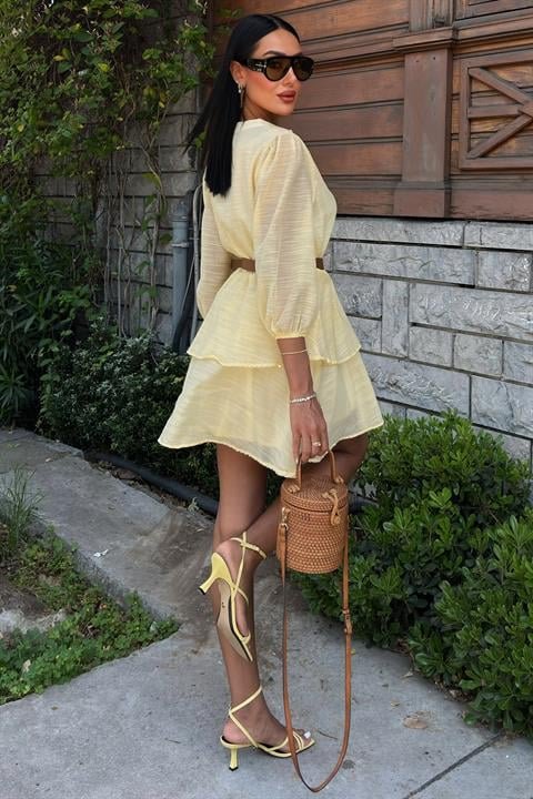 Deri Kemerli Fırfırlı Elbise 2901