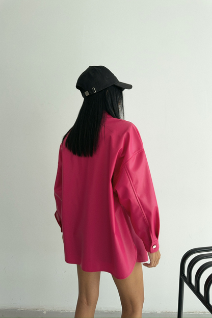 DÜĞMELİ DERİ GÖMLEK BOYFRİEND - Fuşya