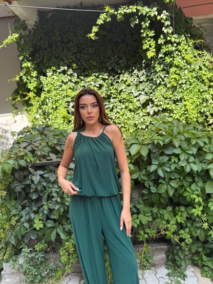 Kadın Omuz Askılı Döküm Detay Salaş Sandy Kumaş Tulum