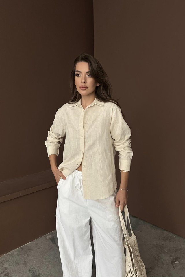 Bej Jakarlı Keten Gömlek