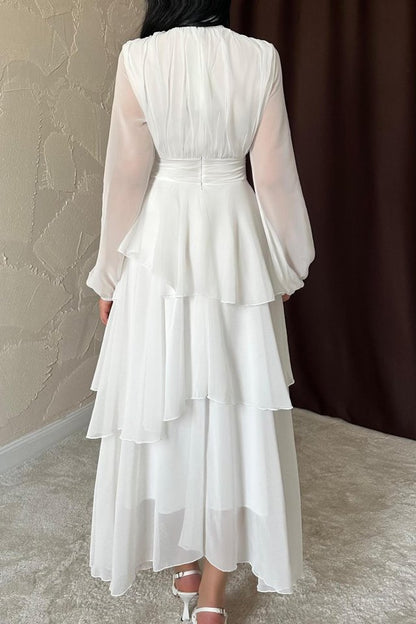 Beyaz Bel Detaylı Elbise