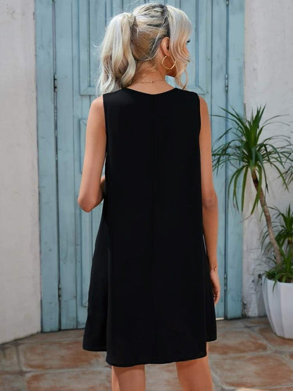 Kadın Sıfır Kol şerit Detaylı V Yaka Viskon Elbise