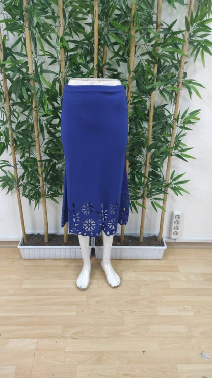 Kadın Yüksek Bel Lazer Kesim Detaylı Midi Ithal Krep Etek