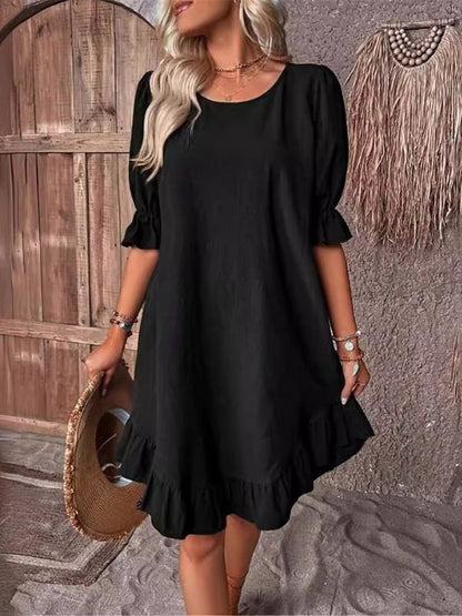 Kadın Kısa Kollu Kol Ve Eteği Volanlı Bisiklet Yaka Aerobin Elbise