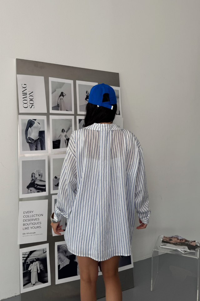 SİMLİ ÇİZGİLİ VUAL GÖMLEK - Mavi