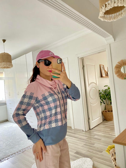 Kadın Uzun Kollu Balıkçı Yaka Bağcıklı Desenli şardonlu Dalgıç Bluz