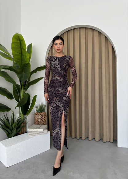 Gena Tül Midi Boy Elbise