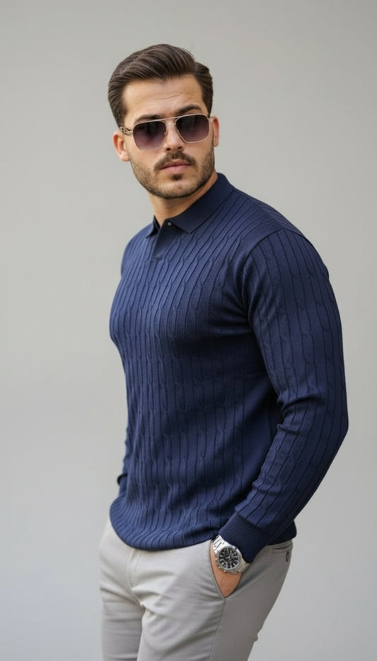 Erkek Saç örgü Desenli Uzun Kollu Triko