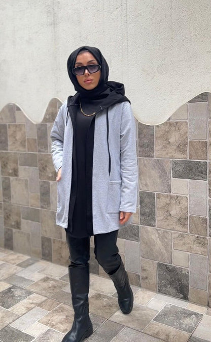 Kadın Uzun Kollu Kapşonlu Bağcıklı Cepli Iki Iplik Ceket