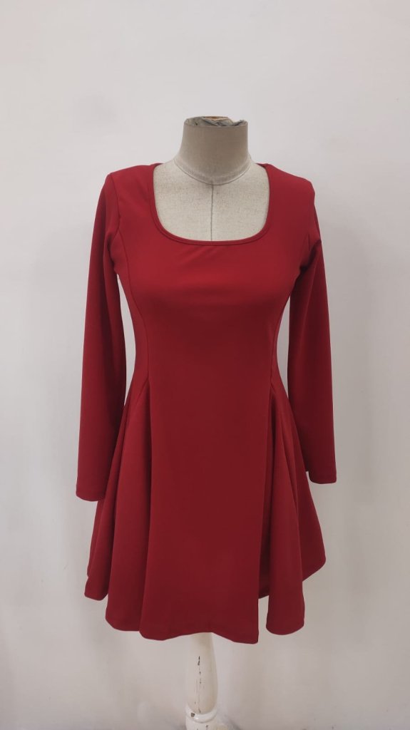 Kadın Uzun Kollu Kare Yakalı Mini Ithal Krep Elbise