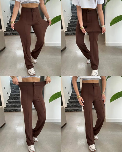 Kadın Yüksek Bel Full Likralı Krep Kumaş Pantolon