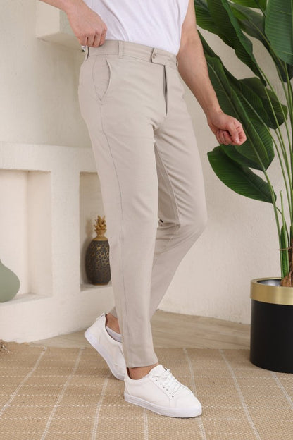 Erkek Slim Fit Likralı Bilek Boy Dilli Kumaş Pantolon