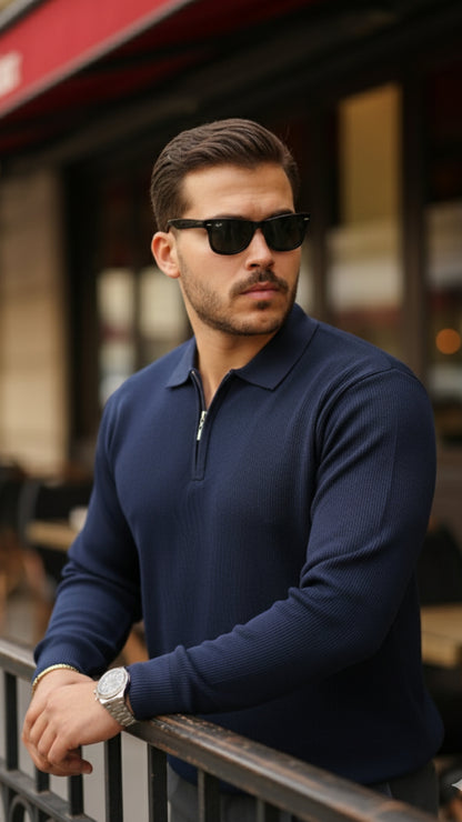 Erkek Selanik örme Yakalı Uzun Kollu Triko