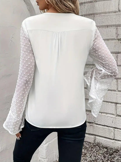 Kadın Uzun Kollu V Yakalı Kolları Ispanyol Detayı Sandy Bluz