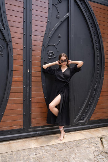 Siyah Kuşaklı Yarım Kollu Elbise