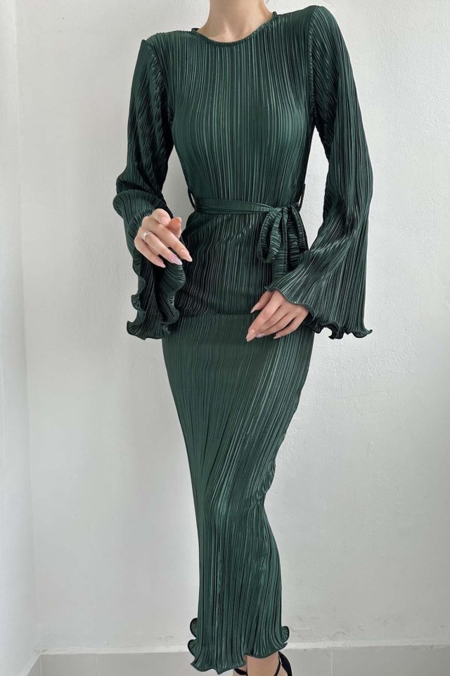 Zümrüt İspanyol Kol Piliseli Elbise