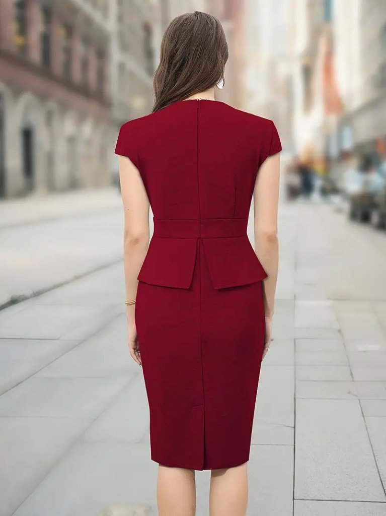 Kadın Kısa Kollu Kare Yakalı Ithal Krep Elbise