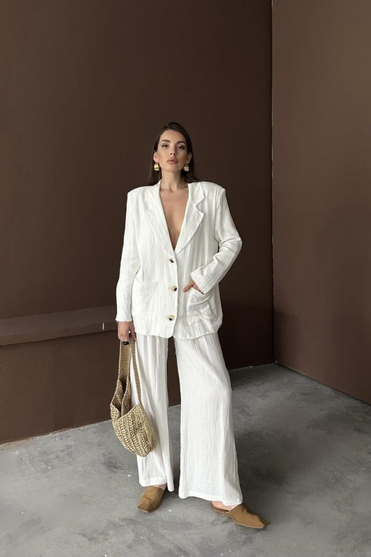 Beyaz Oversize Müslin Takım