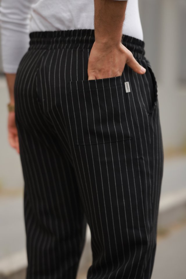 Erkek Beli Bağcıklı çizgili Pantolon