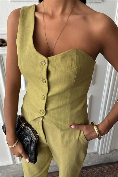 Tek Omuz Büstiyer Plazzo Pantolon Viscon Takım 10159