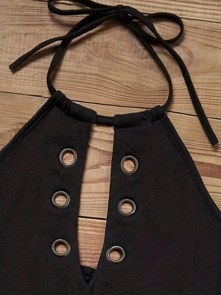 Kadın Askılı Kuş Gözü Ve Dekolte Detay Boyundan Bağlamalı Viskon Bluz