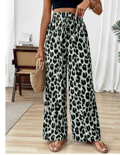 Kadın Süprem Kumaş Beli Lastikli Leopar Desen Pantolon