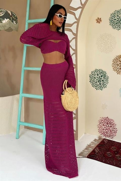 Büstiyer Ve Bolerolu Ajur Üçlü Takım 10087