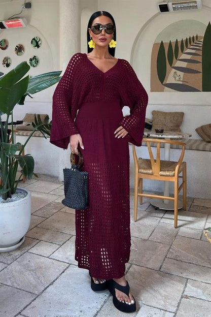 Yarasa Kollu Ajurlu Triko Elbise 2836