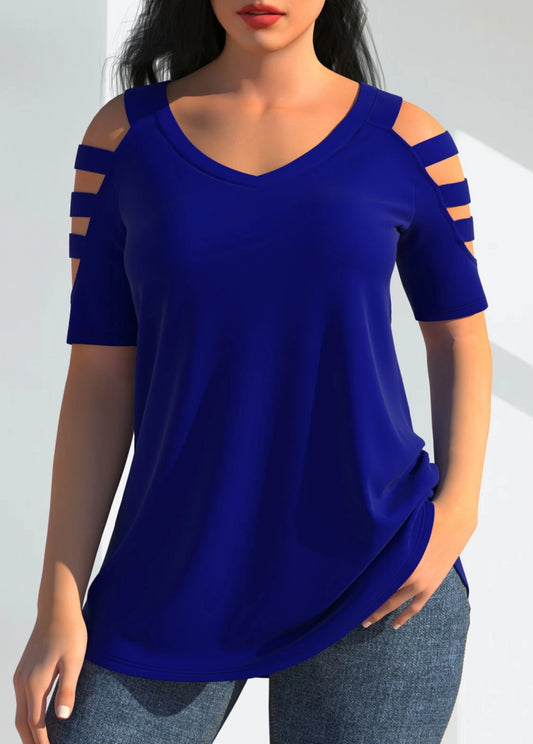 Kadın Kısa Kollu Kollar şerit Detay V Yaka Viskon Bluz