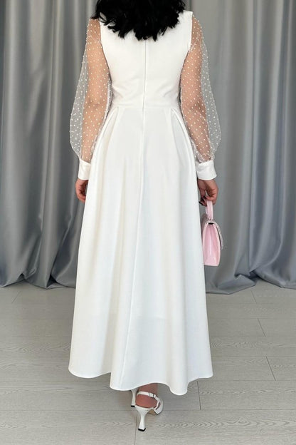 Beyaz Kolları Organze Kuplu Elbise