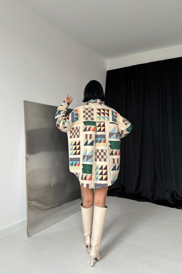 Yeşil Desenli Kapitone Cepli Gömlek