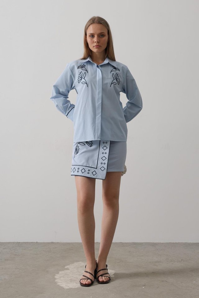 Nakış Detaylı Etekli Takım - Bebe Mavisi