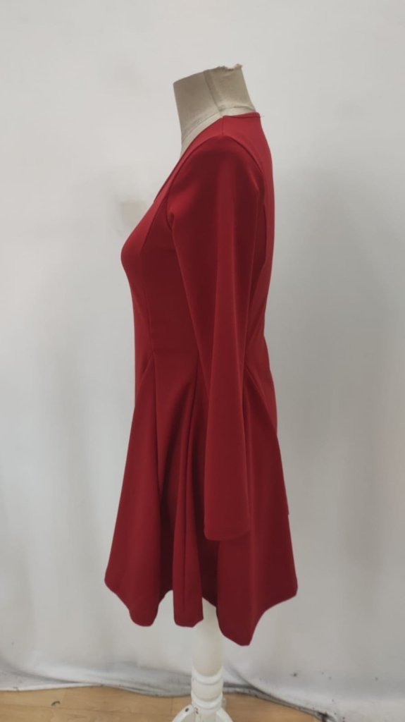 Kadın Uzun Kollu Kare Yakalı Mini Ithal Krep Elbise