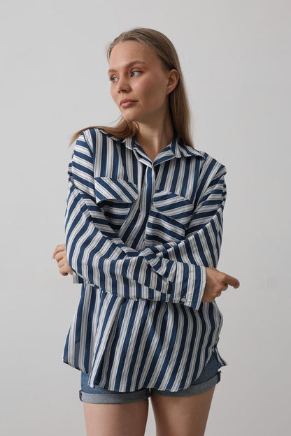 Cep Detaylı Oversize Gömlek - Lacivert