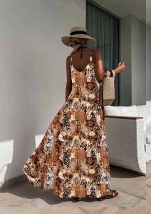 Kadın Dijital Baskılı Suprem Kumaş Askılı Maxi Boy Elbise
