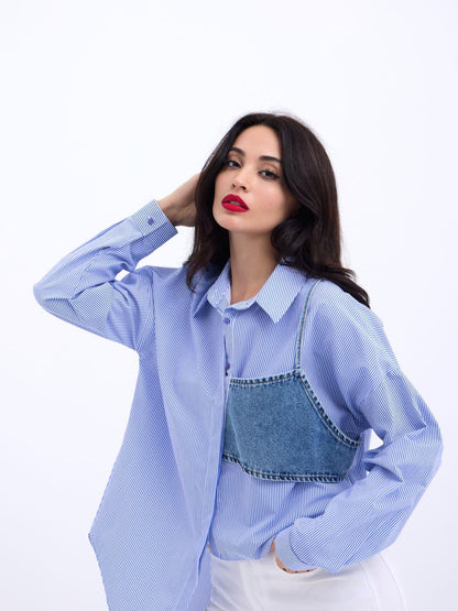 5419 GÖMLEK-MAVİ BEYAZ ÇİZGİLİ