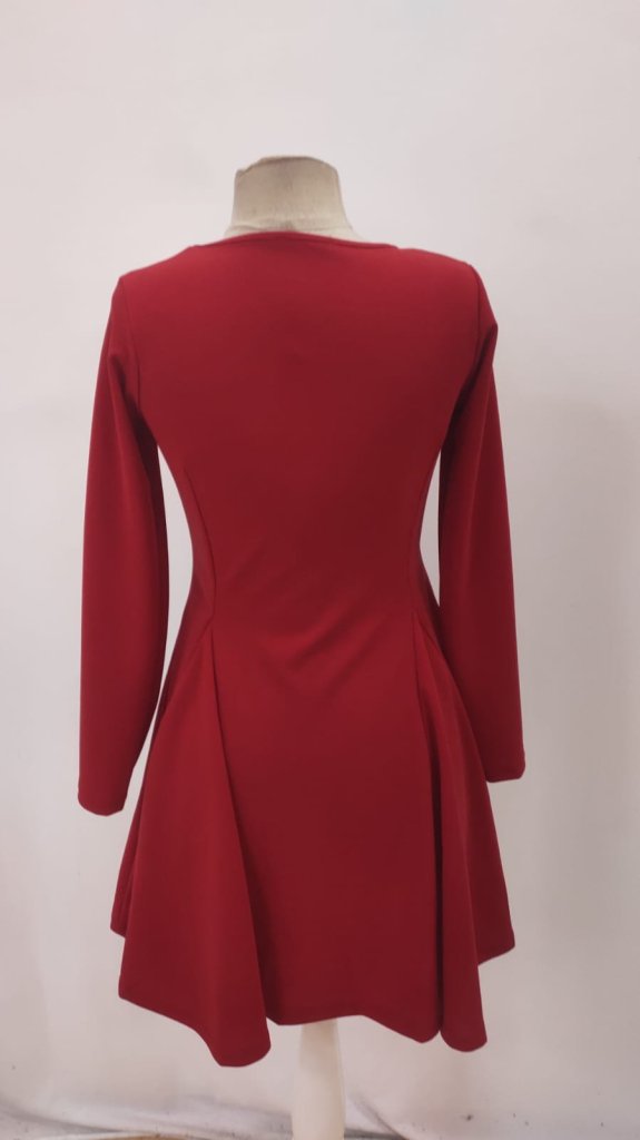 Kadın Uzun Kollu Kare Yakalı Mini Ithal Krep Elbise