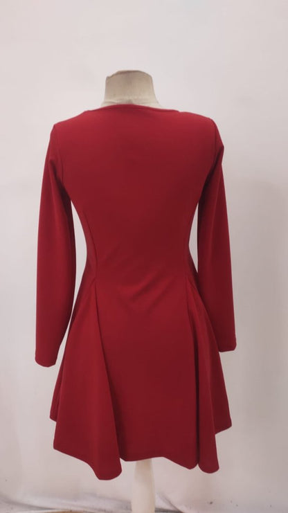 Kadın Uzun Kollu Kare Yakalı Mini Ithal Krep Elbise