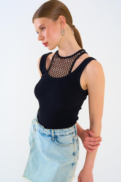 İçi Dantelli Kaşkorse Atlet - SİYAH