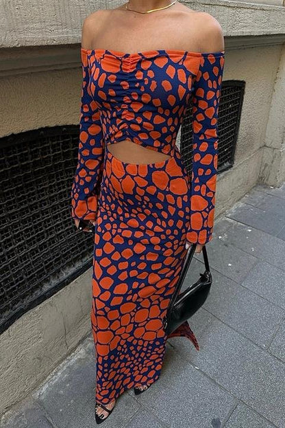 Pansy Cut Out Animal Desen Elbise 2678-8