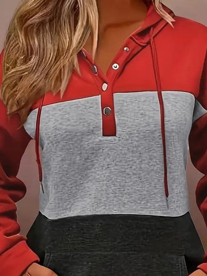 Kadın Uzun Kollu Kapşonlu çok Renkli Iki Iplik Bluz